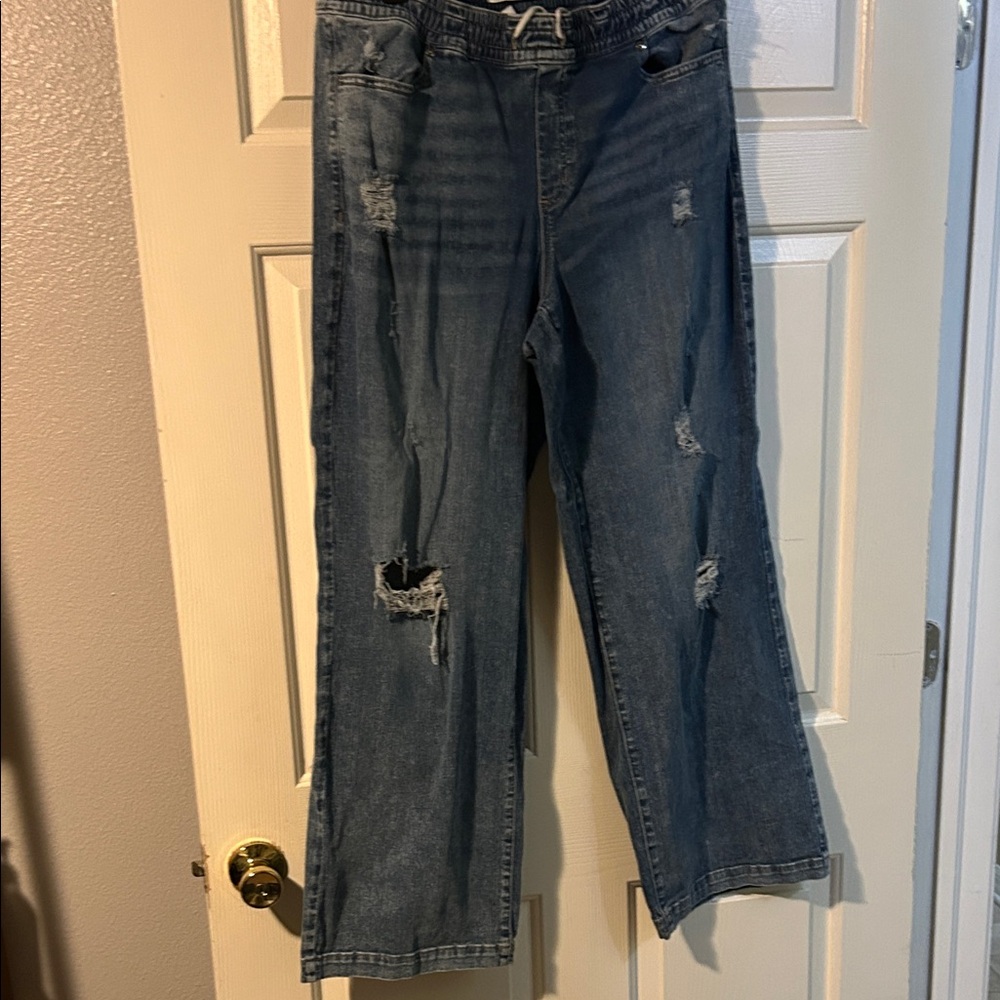 Lane Bryant Blue Distressed Straight Leg Jeans